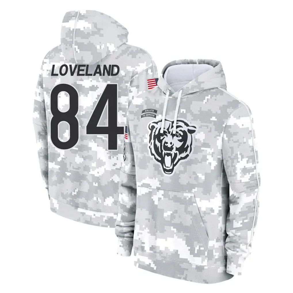 C.Bears #84 Colston Loveland Player Arctic Camo Salute to Service Pullover Hoodies Limited Jdoa Stitched Jerseys