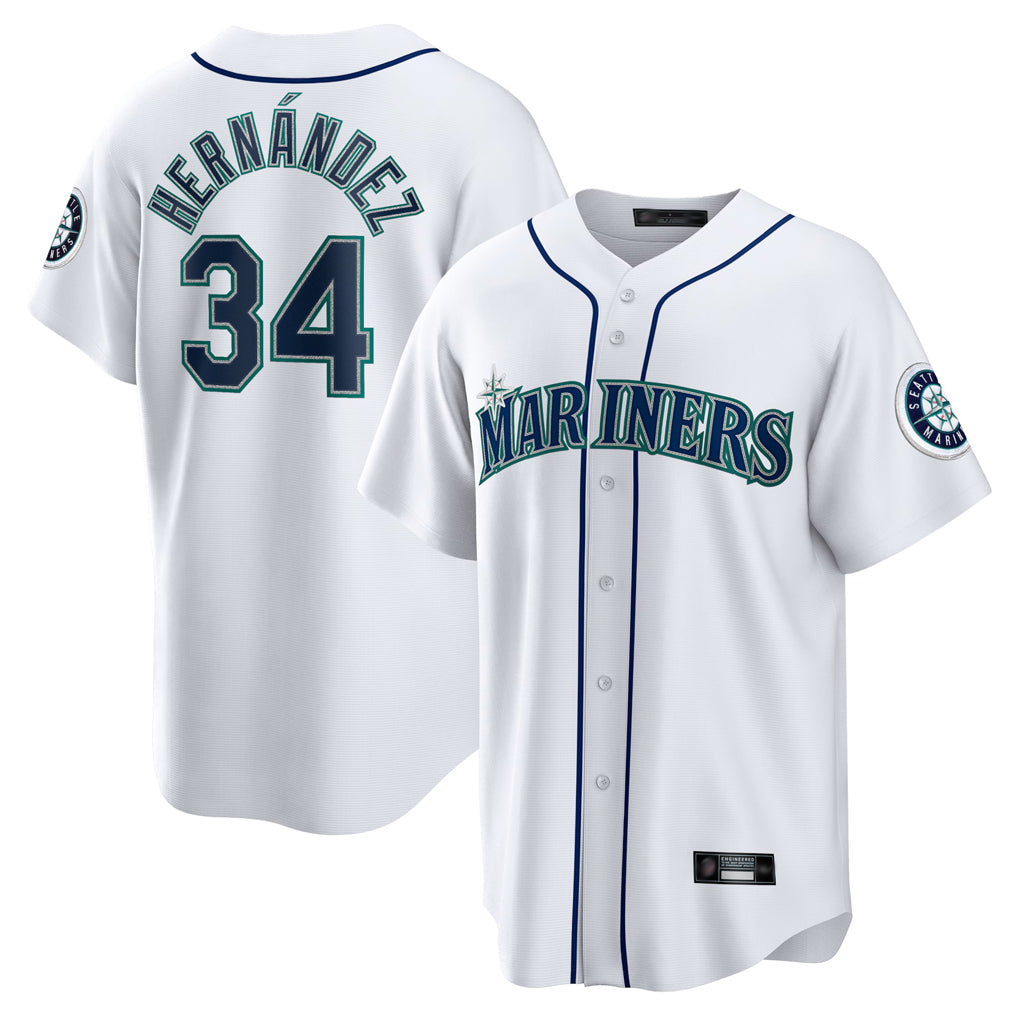 S.Mariners #34 Felix Hernandez Player White Home Game Jdoa Stitched Jerseys