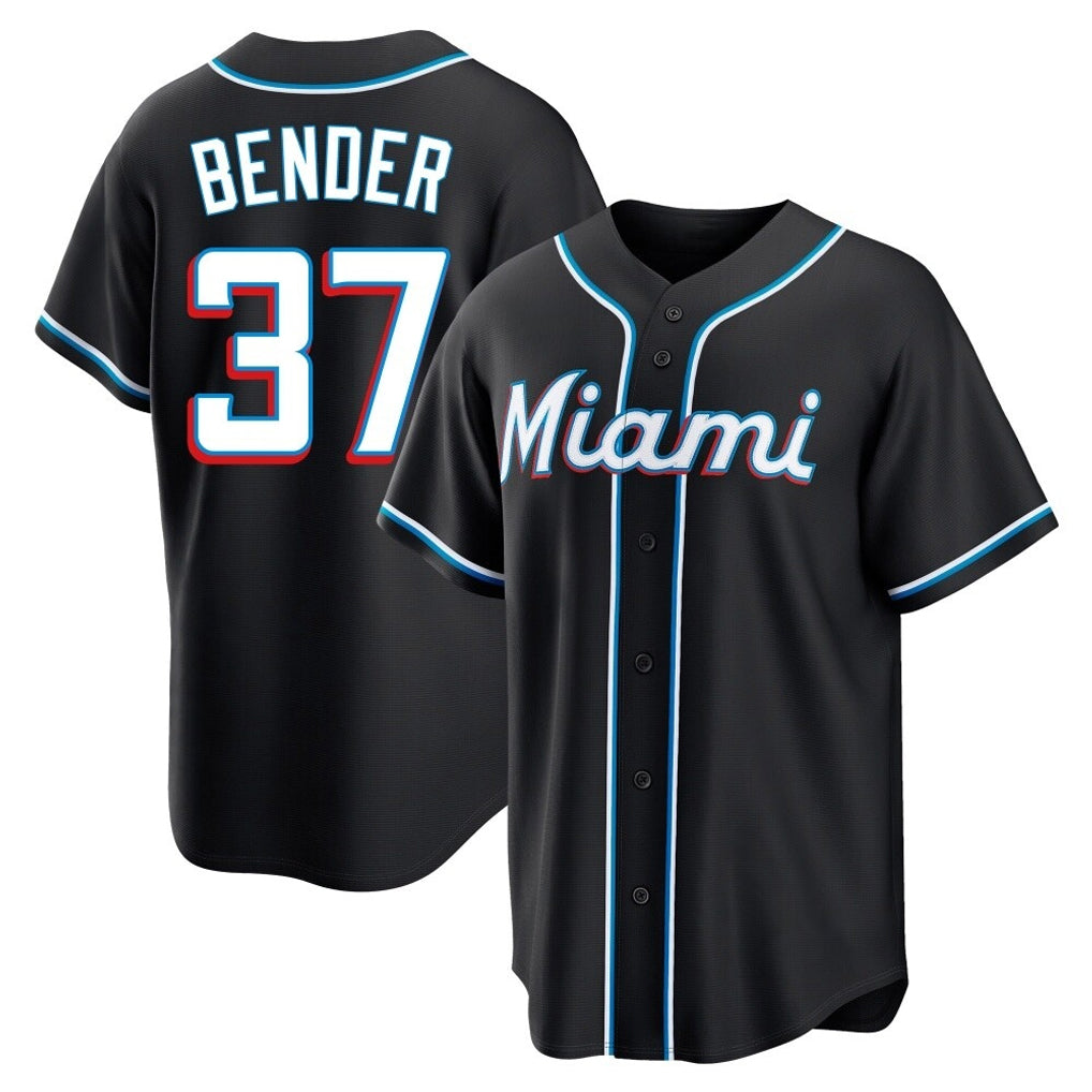 M.Marlins #37 Anthony Bender Player Black Fashion Out Home Game Jdoa Stitched Jerseys