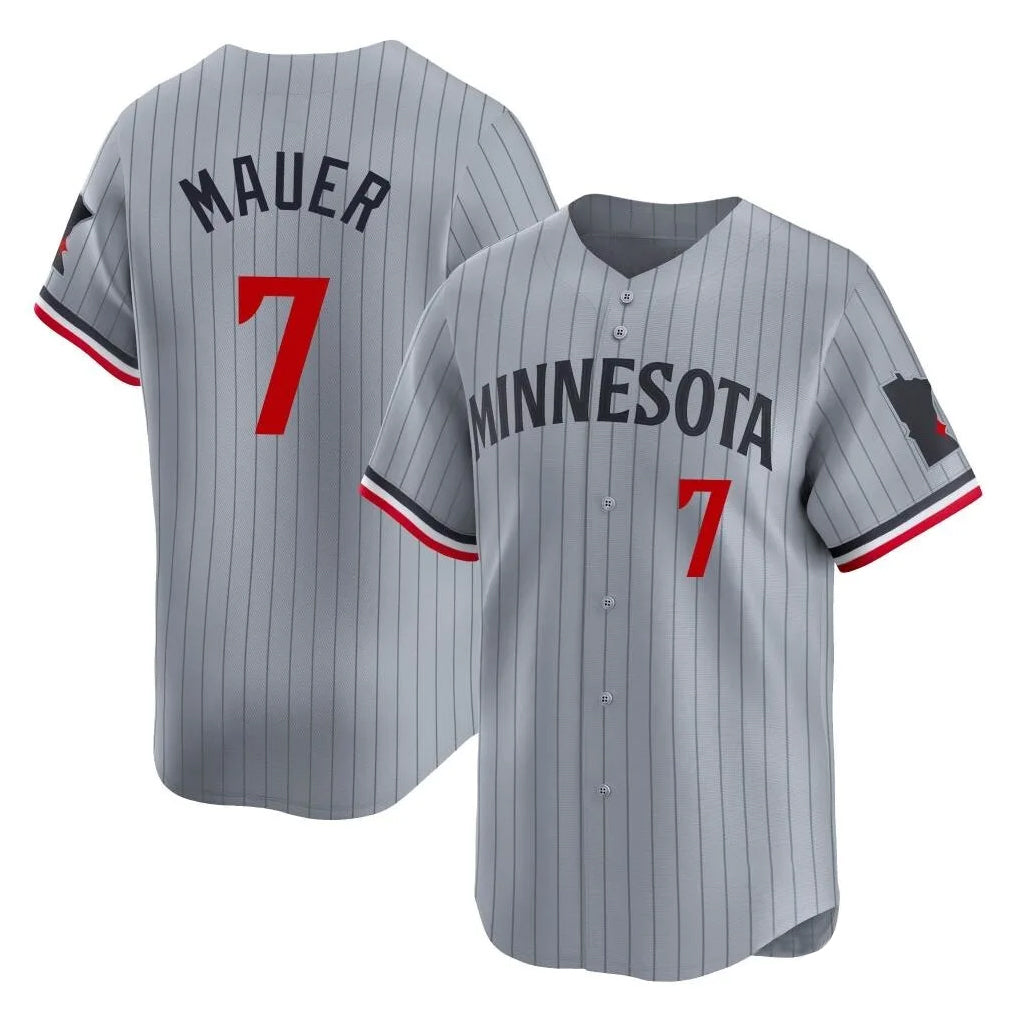 M.Twins #7 Joe Mauer Player Gray Home Limited Jdoa Stitched Jerseys