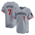 M.Twins #7 Joe Mauer Player Gray Home Limited Jdoa Stitched Jerseys
