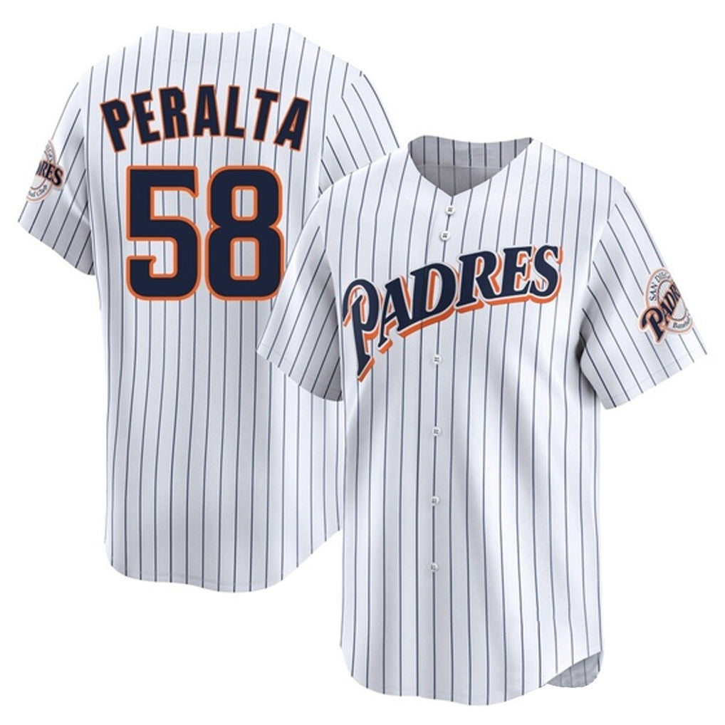 S.Diego Padres #58 Wandy Peralta Player White Cooperstown Collection Limited Home Jdoa Stitched Jerseys