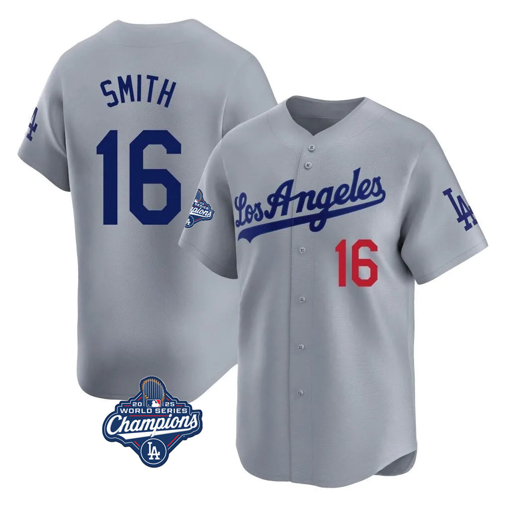 LA.Dodgers #16 Will Smith Player Gray World Series Meet Limited Home Jdoa Stitched Jerseys