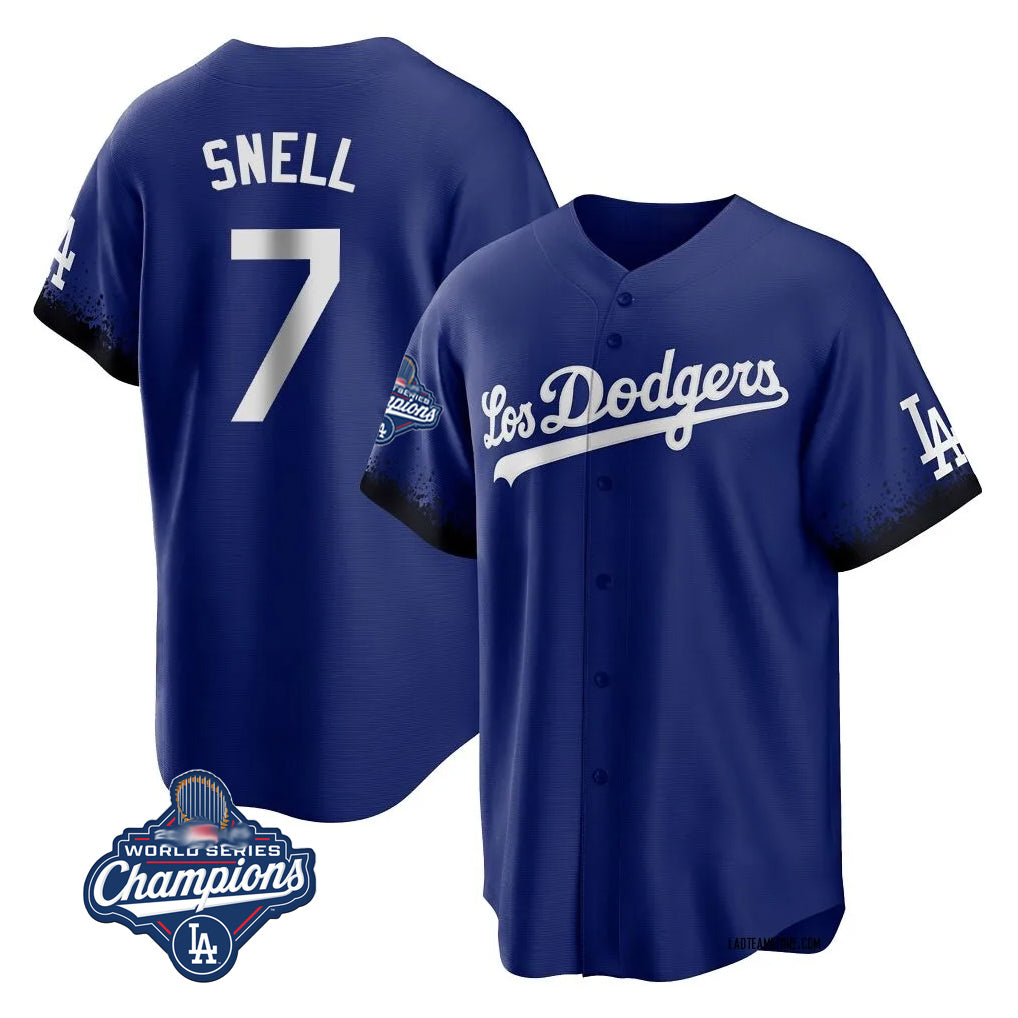 LA.Dodgers #7 Blake Snell Player Royal City Connect Game World Series Meet Jdoa Stitched Jerseys