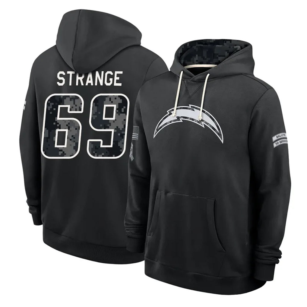 LA.Chargers #69 Cole Strange Player 2026 Black Logo Pullover Hoodies Limited Game Stitched Jerseys