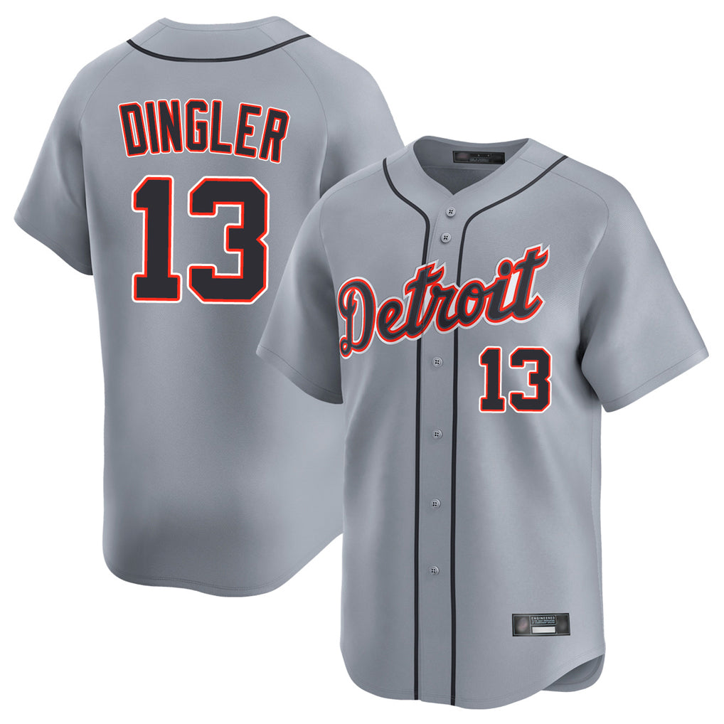 D.Tigers #13 Dillon Dingler Player Gray Home Limited Jdoa Stitched Jerseys