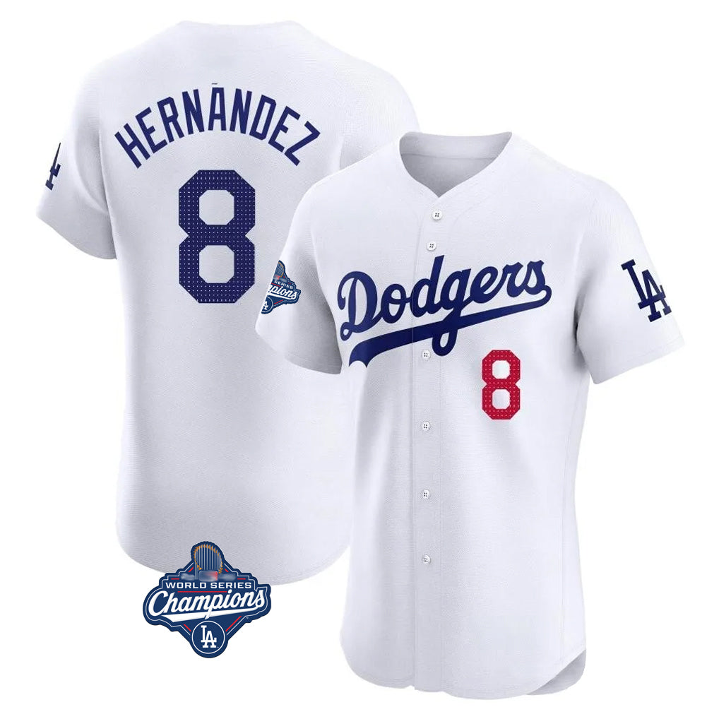 LA.Dodgers #8 Enrique Hern¨¢ndez Player White World Series Meet Limited Elite Home Jdoa Stitched Jerseys
