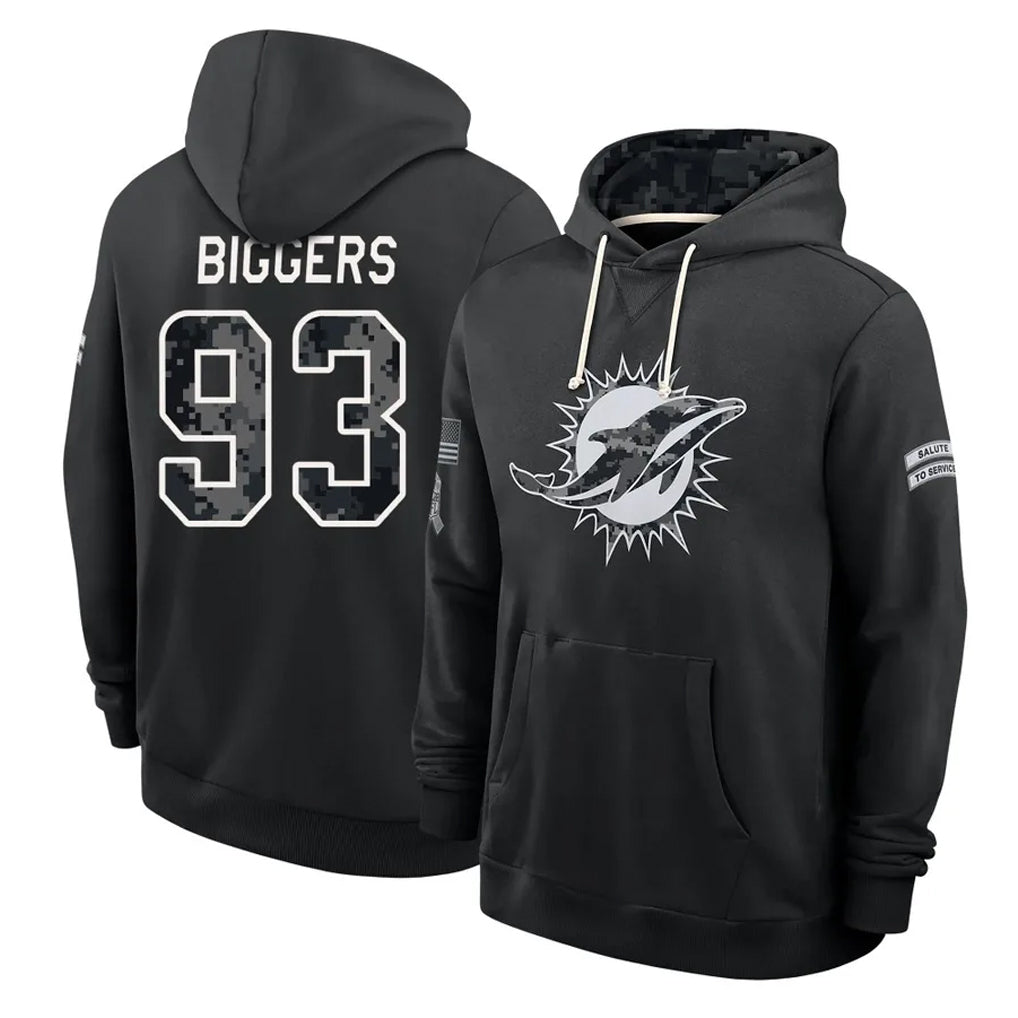 M.Dolphins #93 Zeek Biggers Player 2026 Black Logo Pullover Hoodies Limited Game Jdoa Stitched Jerseys