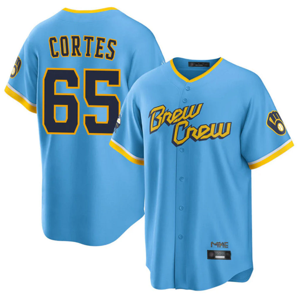 M.Brewers #65 Nestor Cortes Player Light Blue City Connect Home Game Jdoa Stitched Jerseys