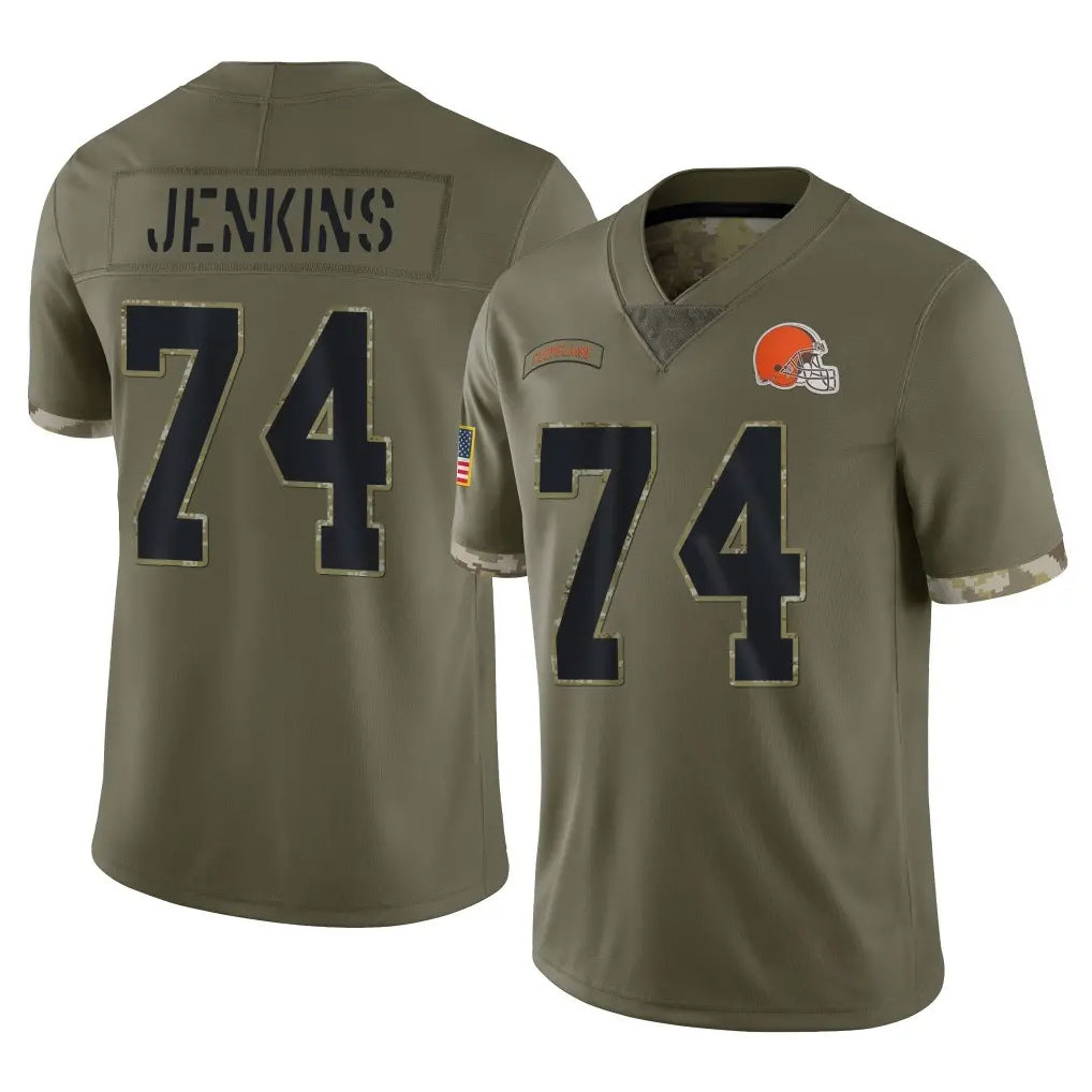 C.Browns #74 Elgton Jenkins Player Olive Salute to Service Limited Game Jdoa Stitched Jerseys