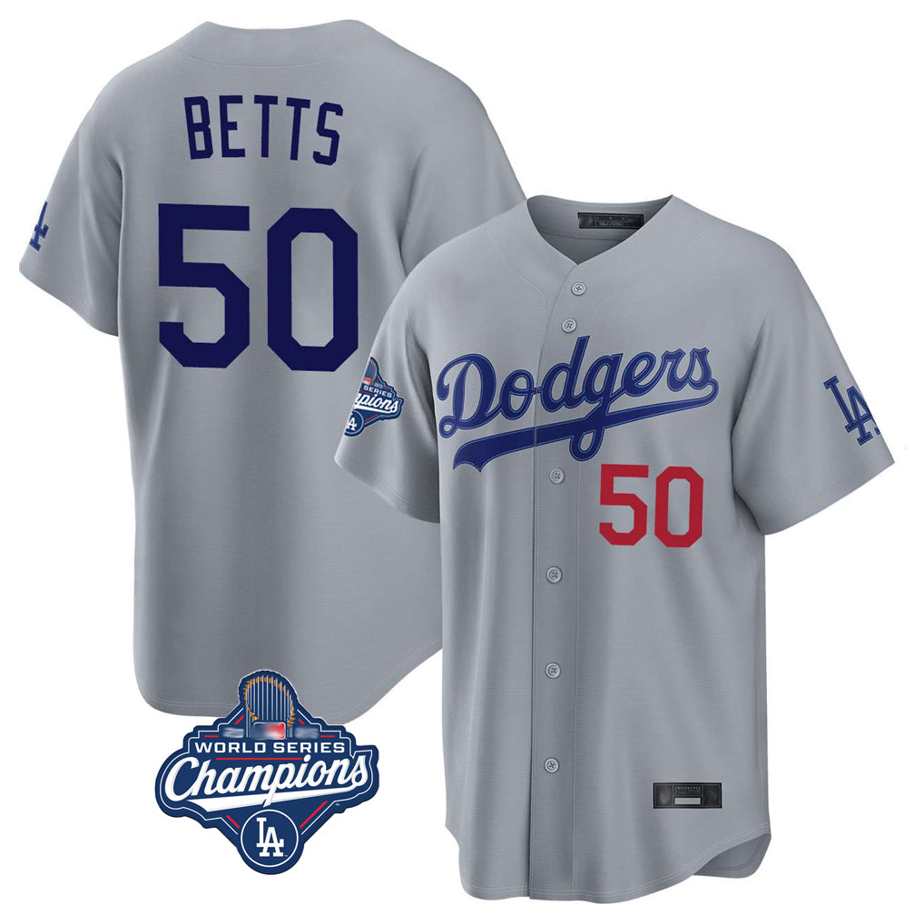 LA.Dodgers #50 Mookie Betts Player Gray World Series Meet Game Home Jdoa Stitched Jerseys