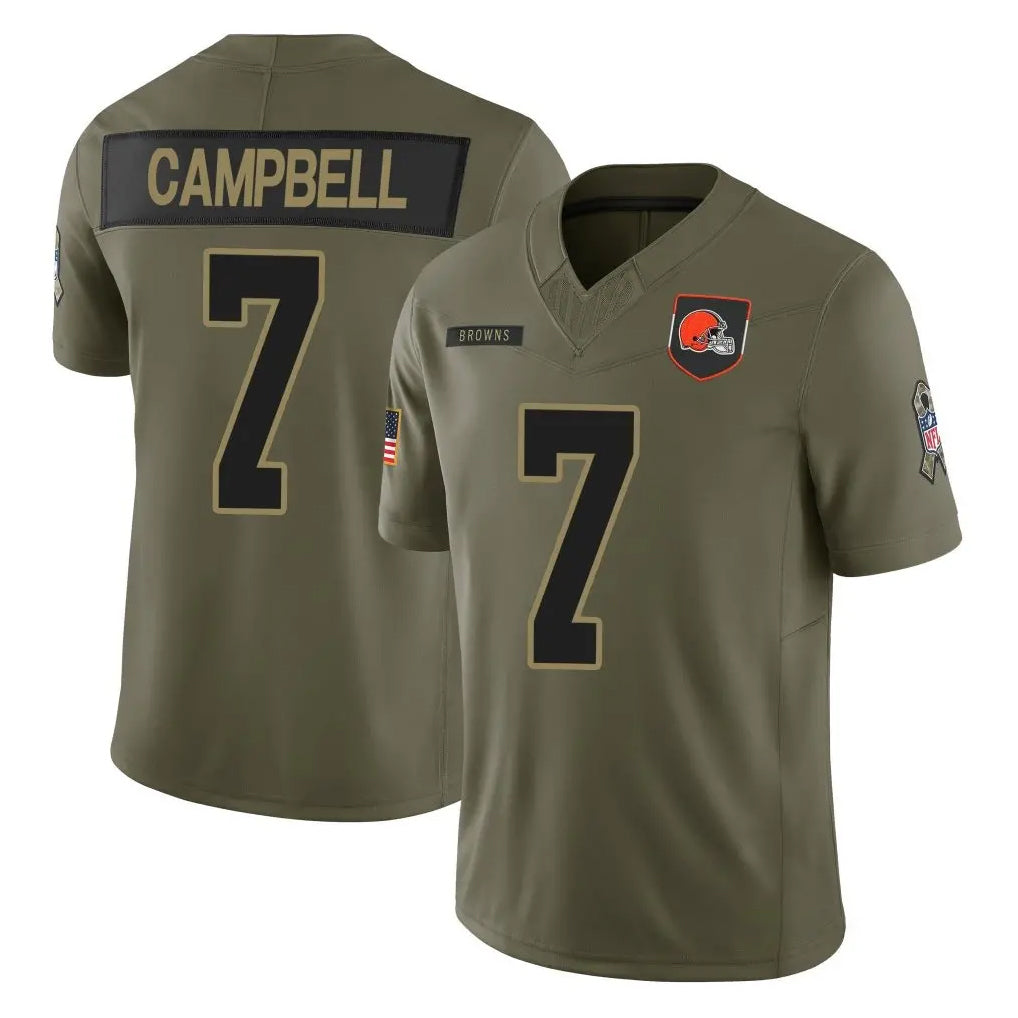 C.Browns #7 Tyson Campbell Player Olive 2025 Salute to Service Limited Home Game Jdoa Stitched Jerseys