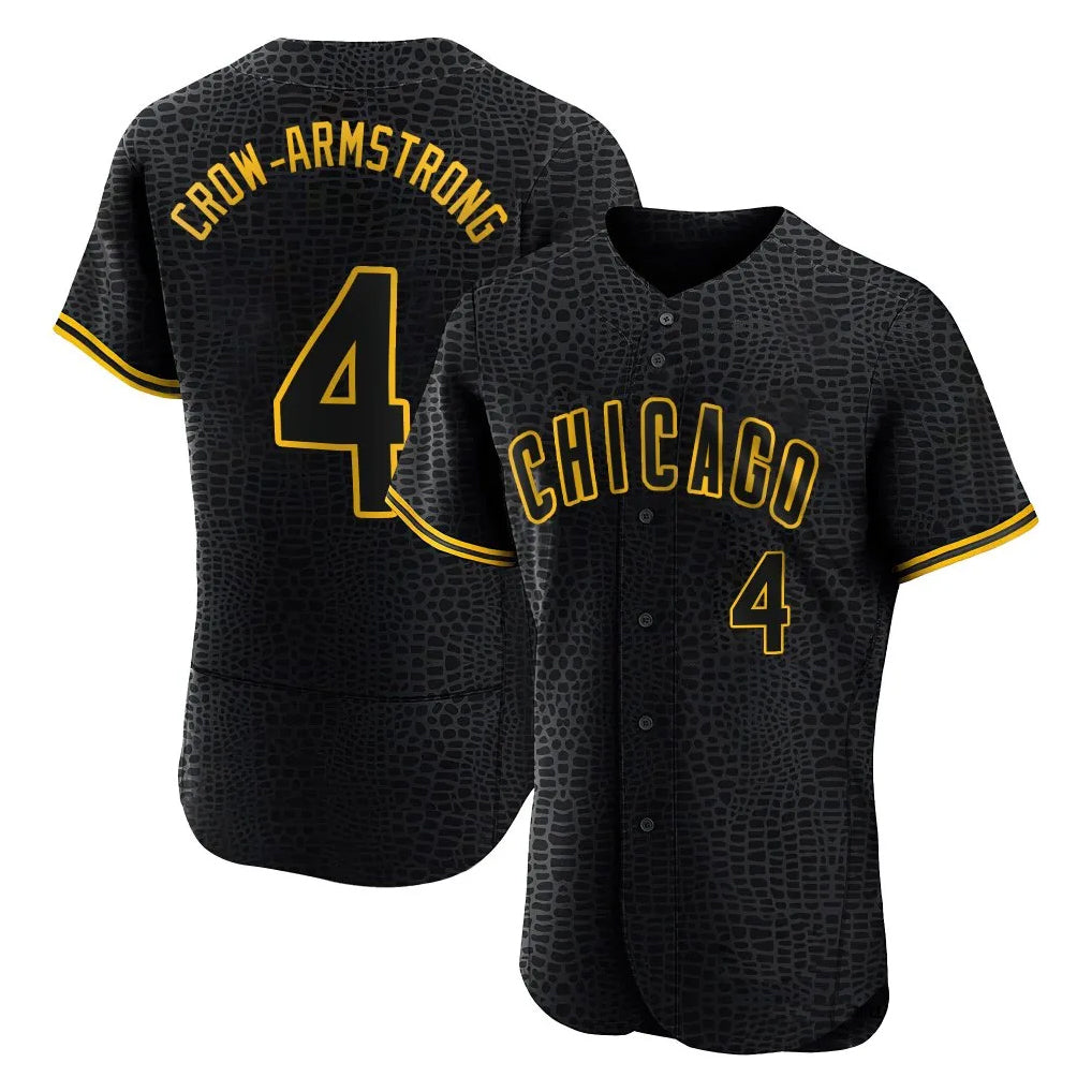 C.Cubs #4 Pete Crow-Armstrong Player Black Snake Skin City Limited Elite Home Game Jdoa Stitched Jerseys