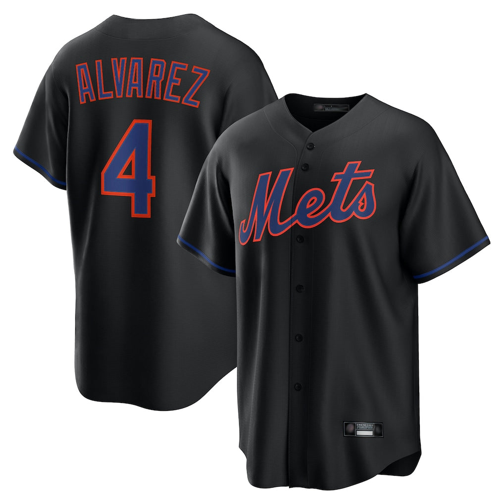 NY.Mets #4 Francisco Alvarez Player Black Alternate Home Game Jdoa Stitched Jerseys
