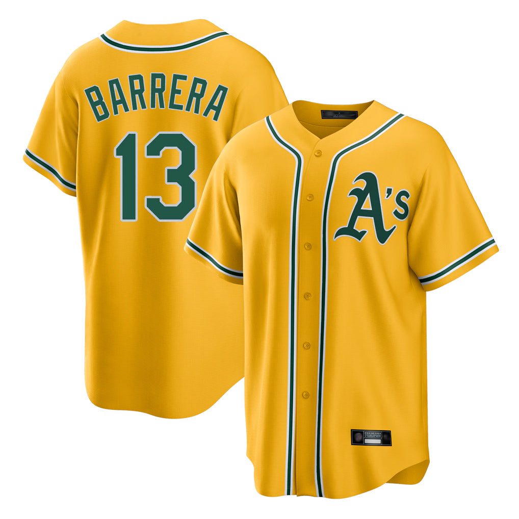 Athletics #13 Luis Barrera Player Gold Alternate Home Game Jdoa Stitched Jerseys