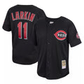 C.Reds #11 Barry Larkin Player Black Mitchell & Ness Throwback Cooperstown Mesh Game Jdoa Stitched Jerseys
