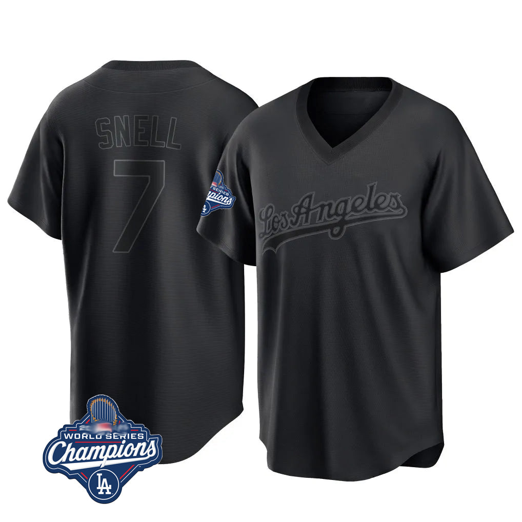LA.Dodgers #7 Blake Snell Player Black Pitch Fashion World Series Meet T-shirt Jdoa Stitched Jerseys