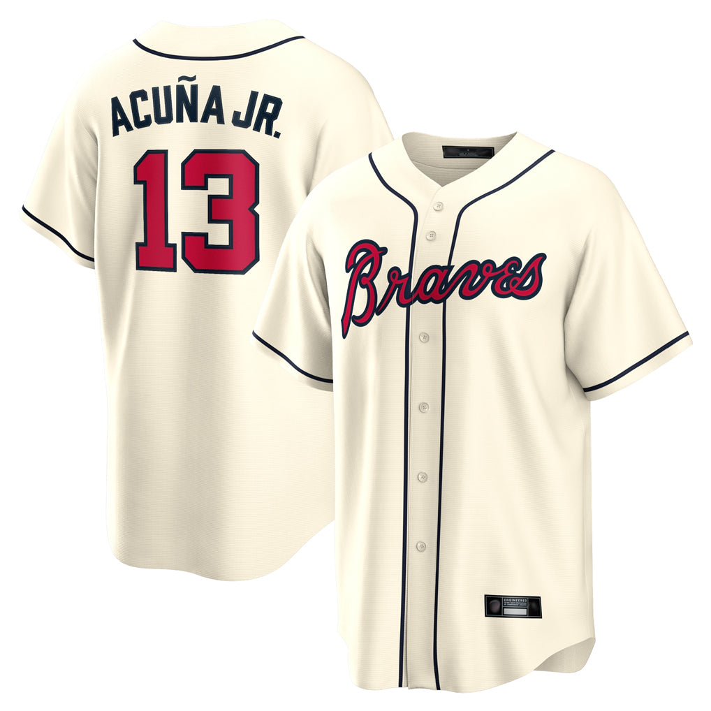 A.Braves #13 Ronald Acuna Jr Player Cream Home Game Jdoa Stitched Jerseys