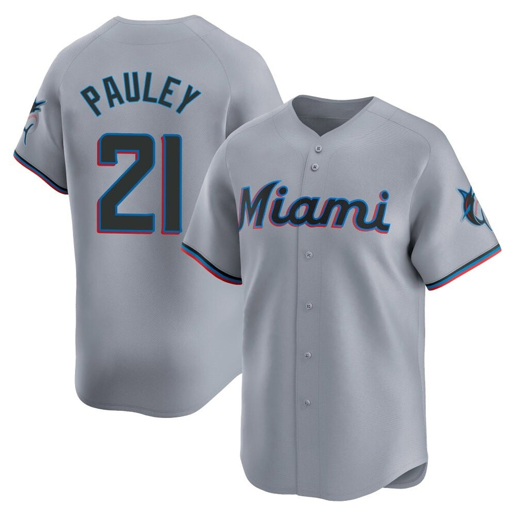 M.Marlins #21 Graham Pauley Player Gray Home Limited Jdoa Stitched Jerseys
