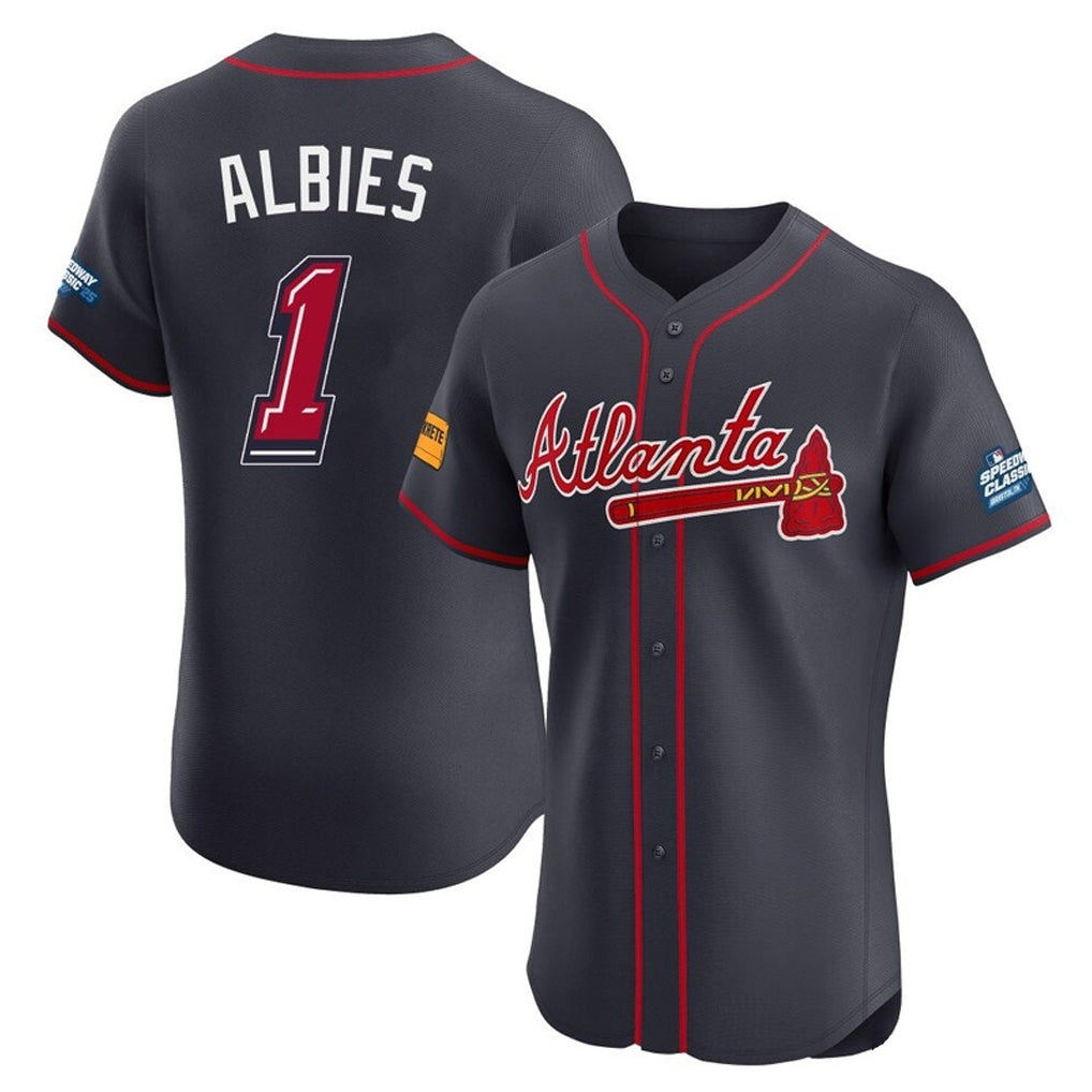 A.Braves #1 Ozzie Albies Player Navy 2025 Speedway Classic Limited Elite Home Game Jdoa Stitched Jerseys