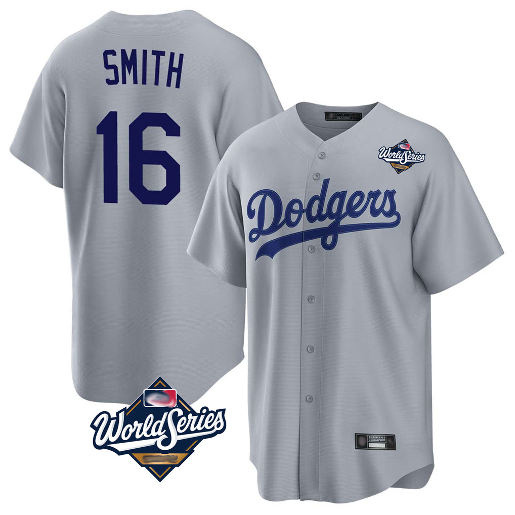 LA.Dodgers #16 Will Smith Player Gray World Series Game Jdoa Stitched Jerseys