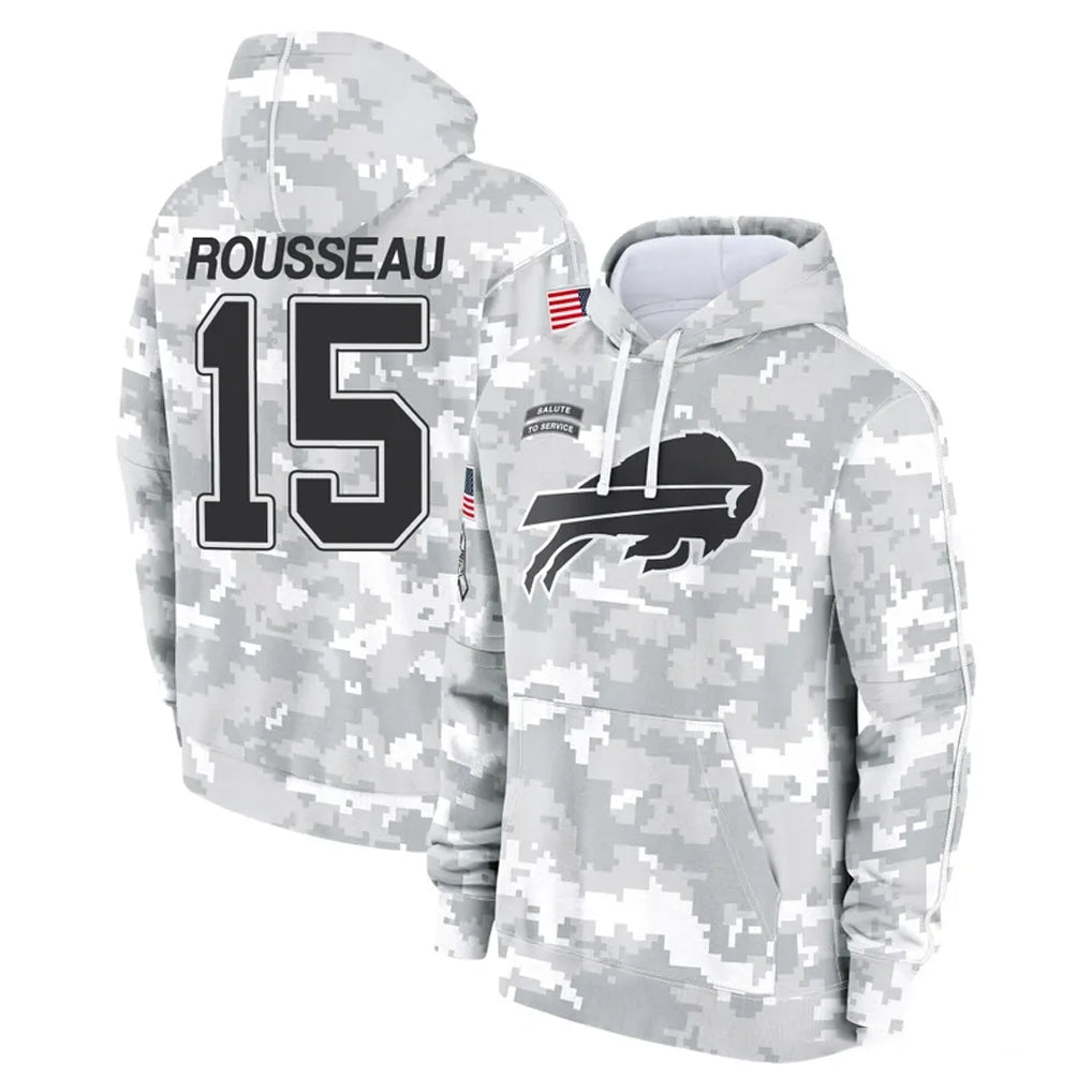 B.Bills #15 Greg Rousseau Player Arctic Camo Salute to Service Hoodies Jdoa Stitched Jerseys