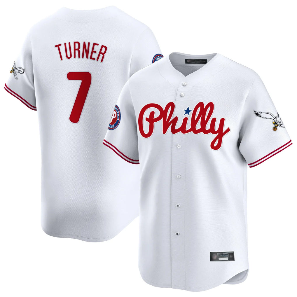 P.Phillies #7 Trea Turner Player White Phillies & Eagles Vapor Premier Limited Jdoa Stitched Jerseys