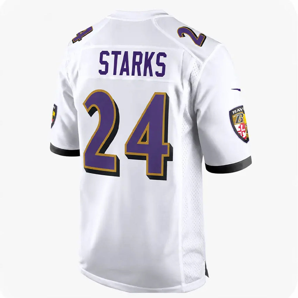B.Ravens #24 Malaki Starks Player White Home Game Jdoa Stitched Jerseys