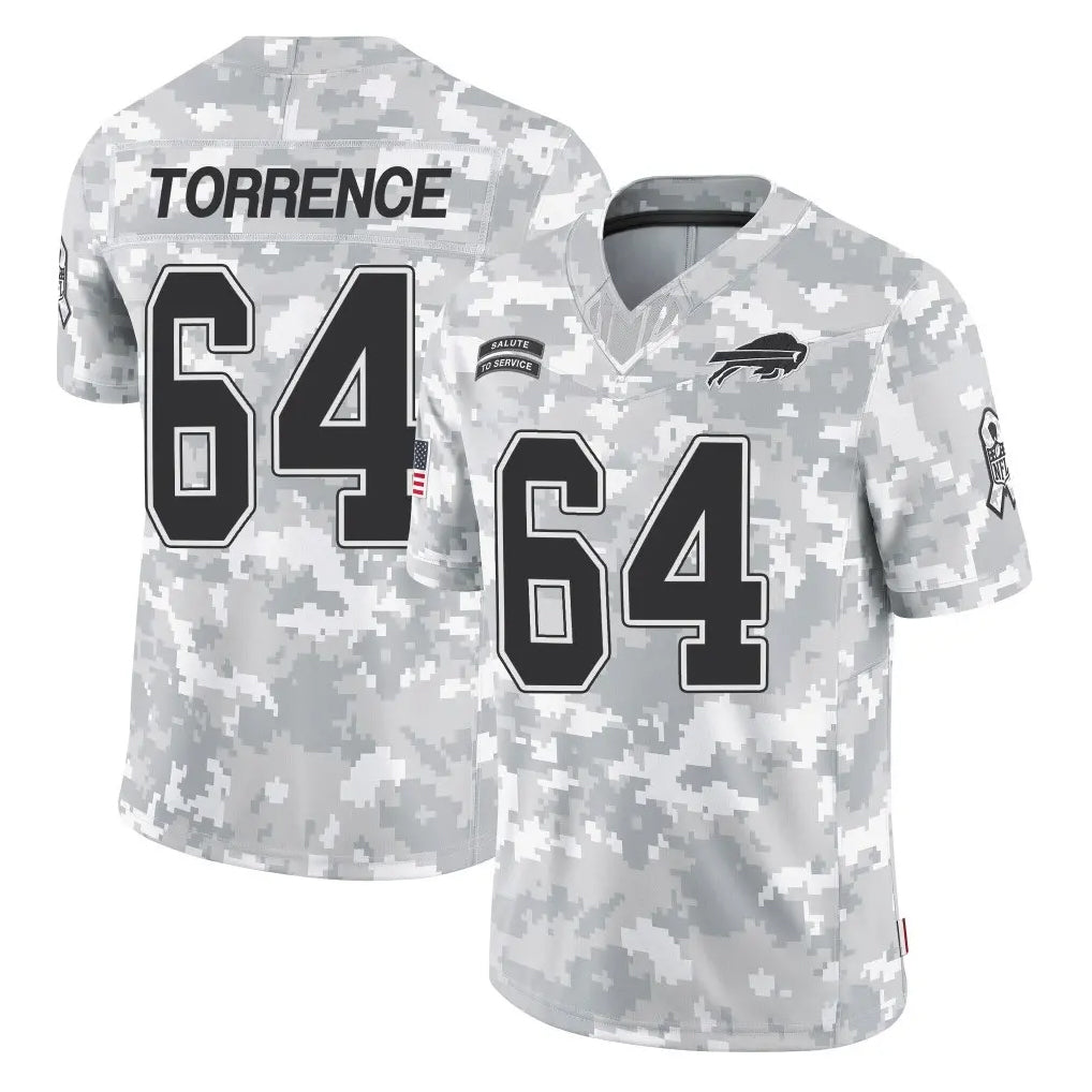 B.Bills #64 O'Cyrus Torrence Player Arctic Camo Salute to Service Limited Game Jdoa Stitched Jerseys