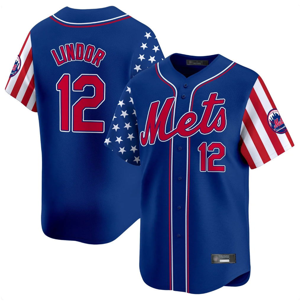 NY.Mets #12 Francisco Lindor Player Royal 2025 Independence Day Vapor Premier Limited  Jdoa Stitched Jerseys