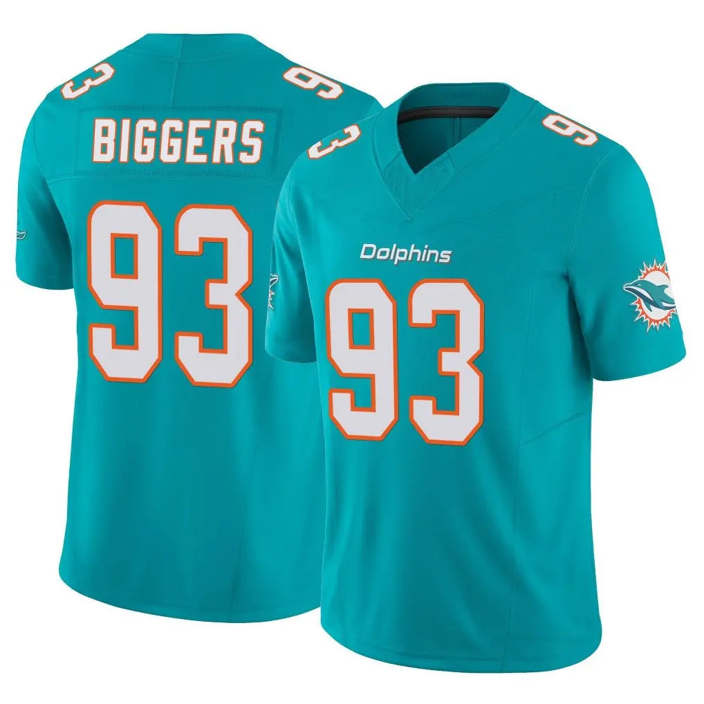 M.Dolphins #93 Zeek Biggers Player Aqua Limited Vapor F.U.S.E. Home Game Jdoa Stitched Jerseys