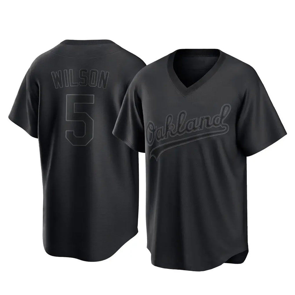 Athletics #5 Jacob Wilson Player Black Pitch Fashion T-shirt Home Game Jdoa Stitched Jerseys