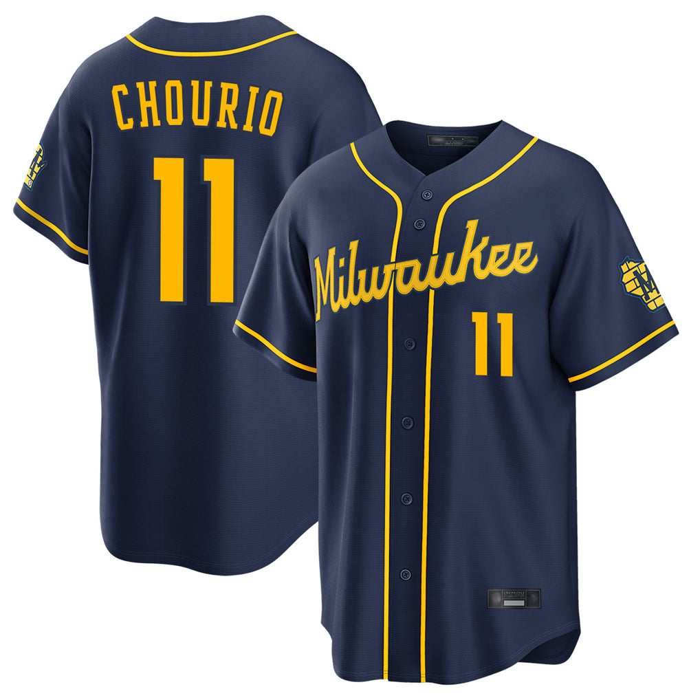 M.Brewers #11 Jackson Chourio Player Navy Home Stadium Game Jdoa Stitched Jerseys