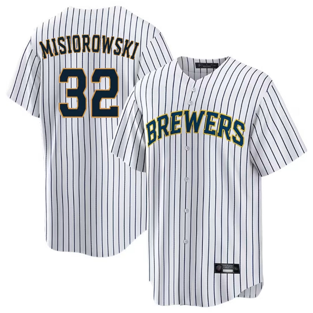 M.Brewers #32 Jacob Misiorowski Player White Stripes Home Game Jdoa Stitched Jerseys