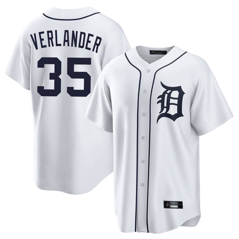 D.Tigers #35 Justin Verlander Player White Home Game Jdoa Stitched Jerseys