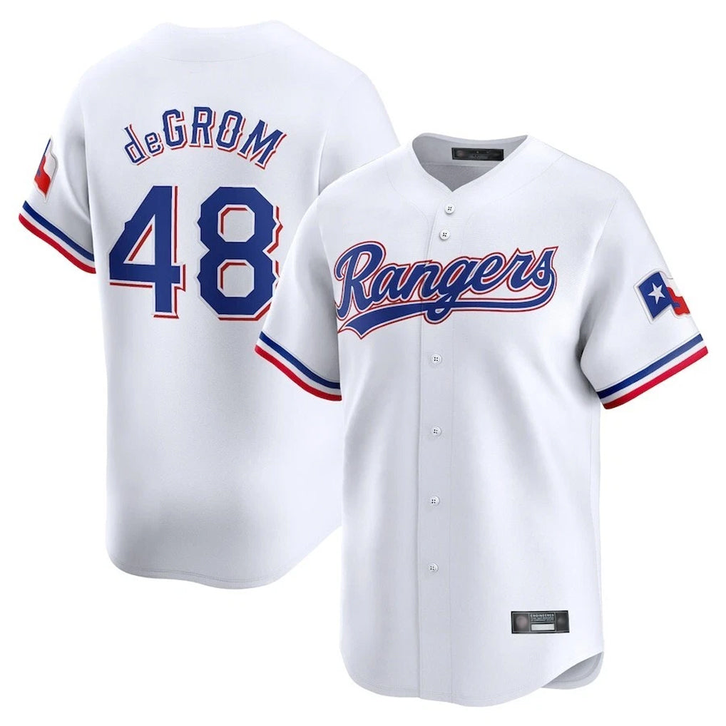 T.Rangers #48 Jacob deGrom Player White Home Limited Jdoa Stitched Jerseys