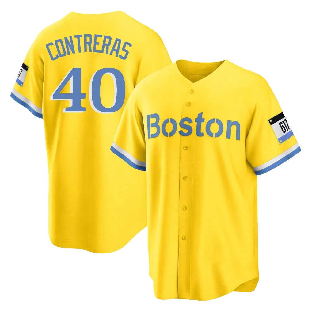 B.Red Sox #40 Willson Contreras Player Yellow Home Game Jdoa Stitched Jerseys