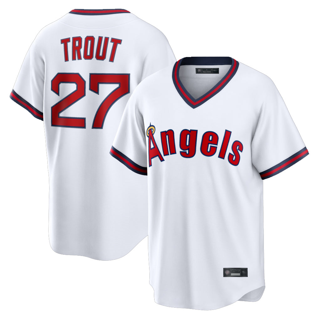 LA.Angels #27 Mike Trout Player White T-shirt Home Game Jdoa Stitched Jerseys