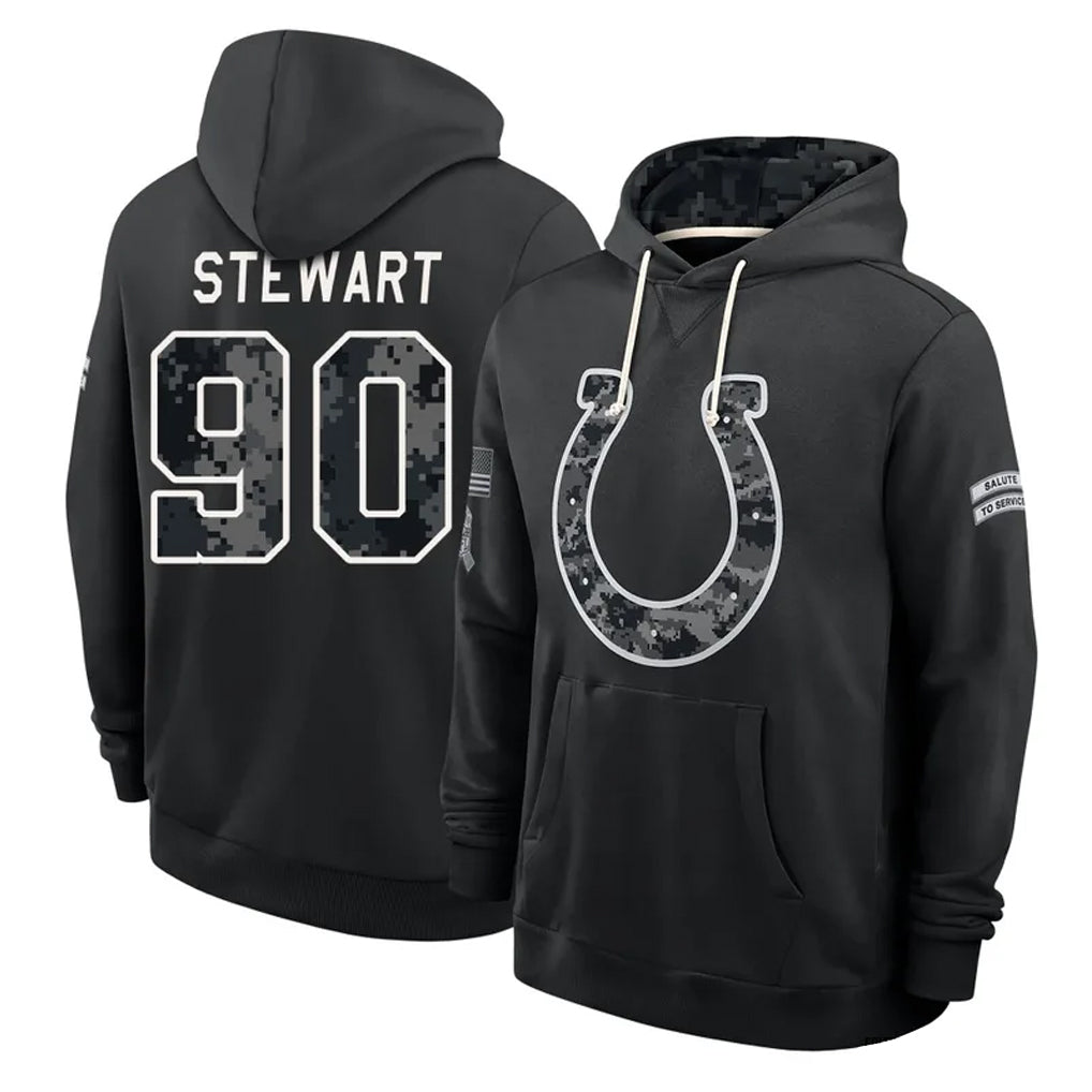 IN.Colts #90 Grover Stewart Player 2026 Black Logo Pullover Hoodies Limited Game Hdoa Stitched Jerseys