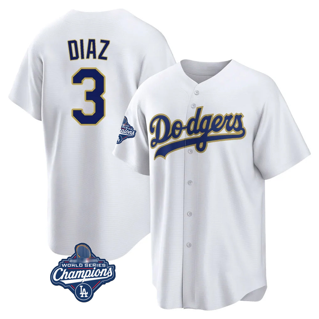 LA.Dodgers #3 Edwin D¨ªaz Player Gold White World Series Meet 2026 Collection Stadium Game Jdoa Stitched Jerseys