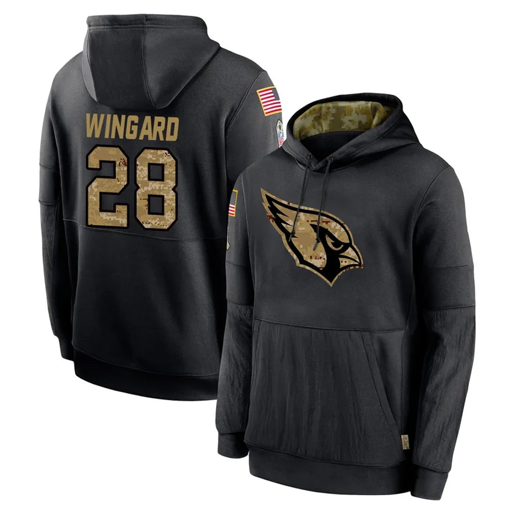 A.Cardinals #28 Andrew Wingard Player Black Salute to Service Sideline Performance Pullover Hoodies Home Game Jdoa Stitched Jerseys