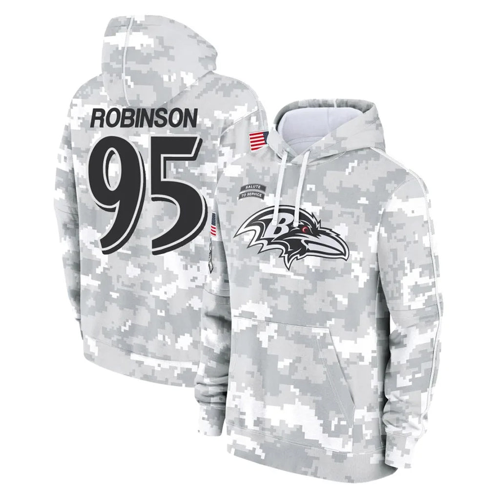 B.Ravens #95 Tavius Robinson Player Arctic Camo Salute to Service Pullover Hoodie Jdoa Stitched Jerseys