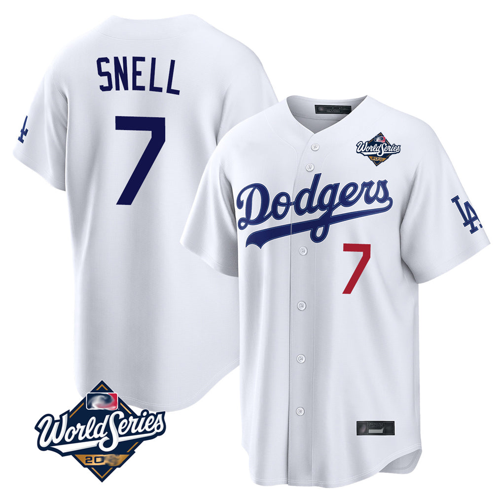 LA.Dodgers #7 Blake Snell Player White Game World Series Home Jdoa Stitched Jerseys