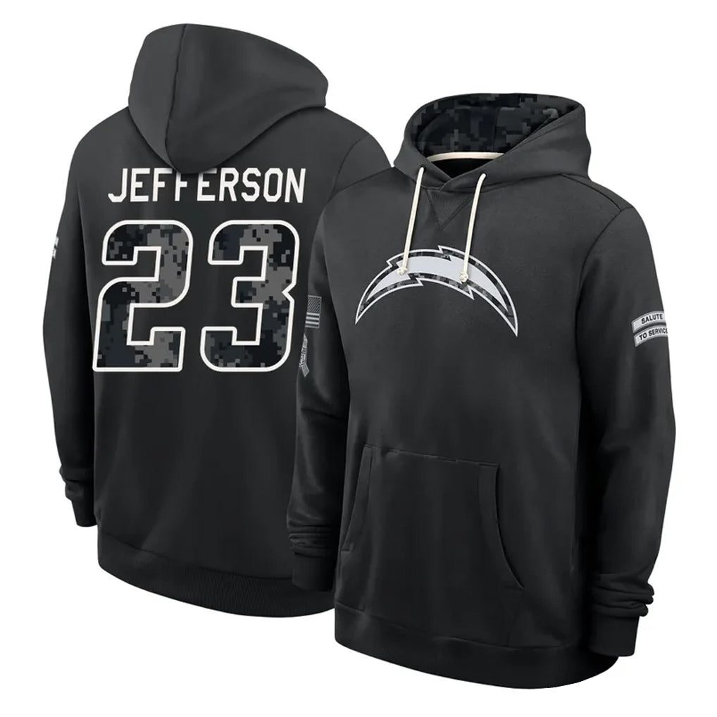 LA.Chargers #23 Tony Jefferson Player 2026 Black Logo Pullover Hoodies Limited Game Stitched Jerseys
