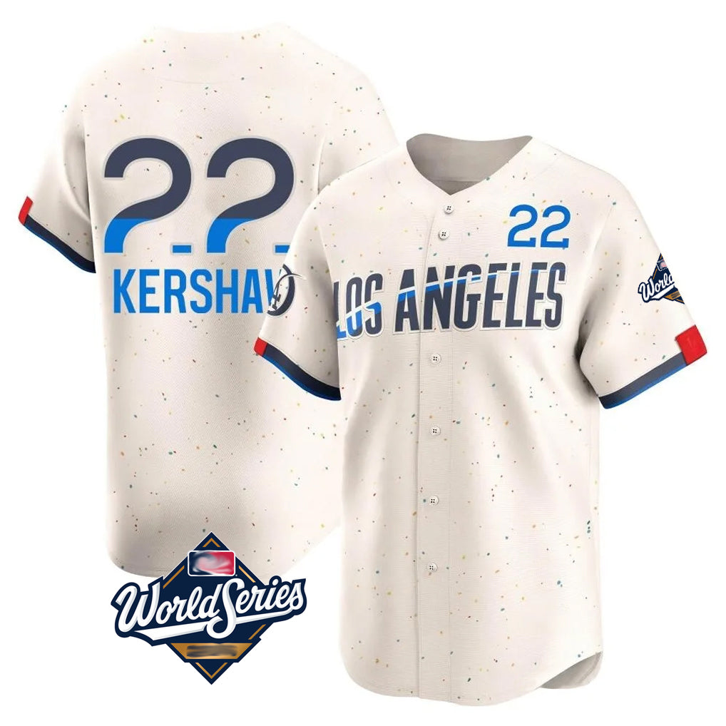 LA.Dodgers #22 Clayton Kershaw Player Cream World Series City Connect Limited Home Jdoa Stitched Jerseys