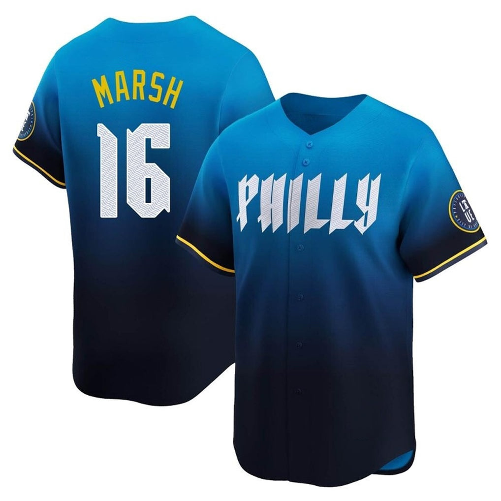 P.Phillies #16 Brandon Marsh Player Blue City Connect Home Limited Jdoa Stitched Jerseys