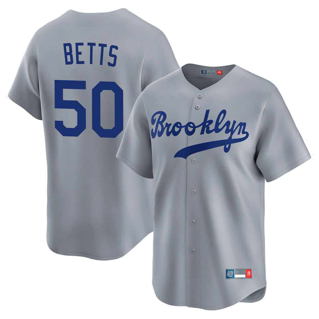 LA.Dodgers #50 Mookie Betts Player Gray Game Limited Home Jdoa Stitched Jerseys