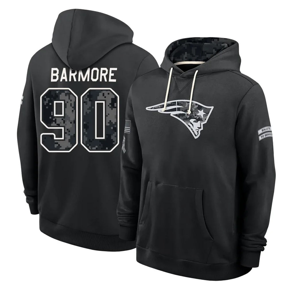 NE.Patriots #90 Christian Barmore Player 2026 Black Logo Pullover Hoodies Limited Game Jdoa Stitched Jerseys