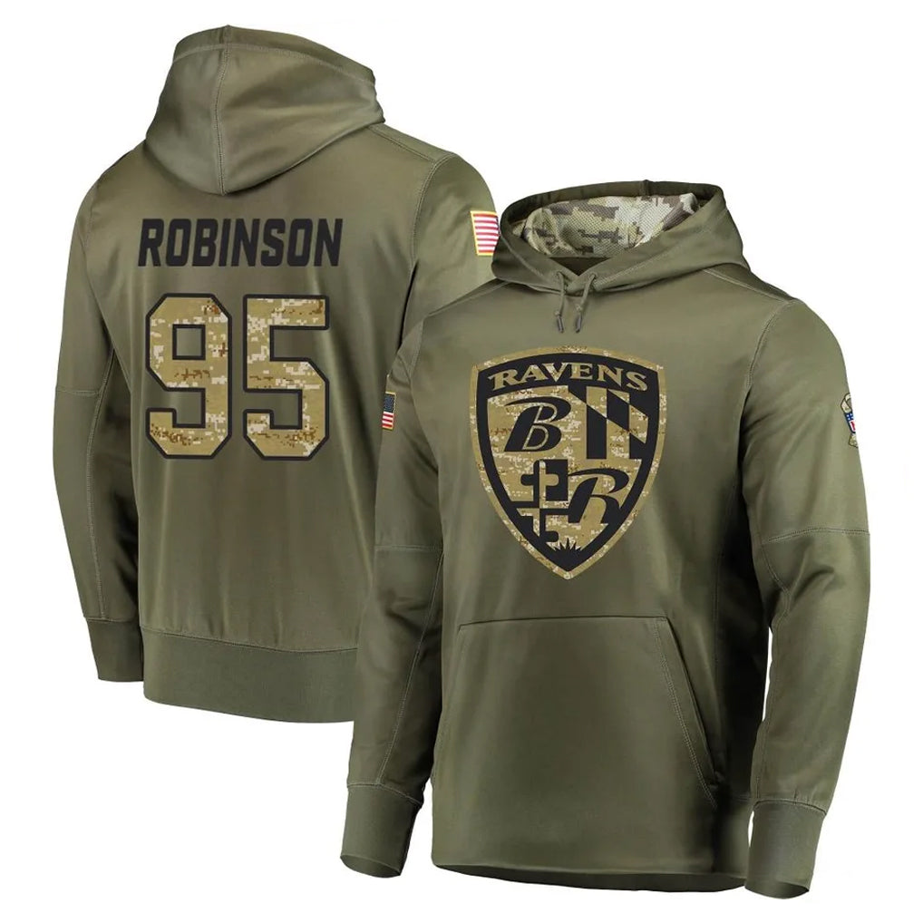 B.Ravens #95 Tavius Robinson Player Olive Salute to Service Pullover Hoodie Jdoa Stitched Jerseys