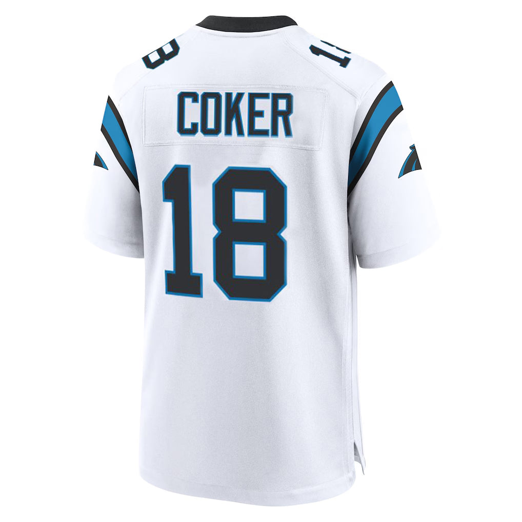 C.Panthers #18 Jalen Coker Player White Home Game Jdoa Stitched Jerseys